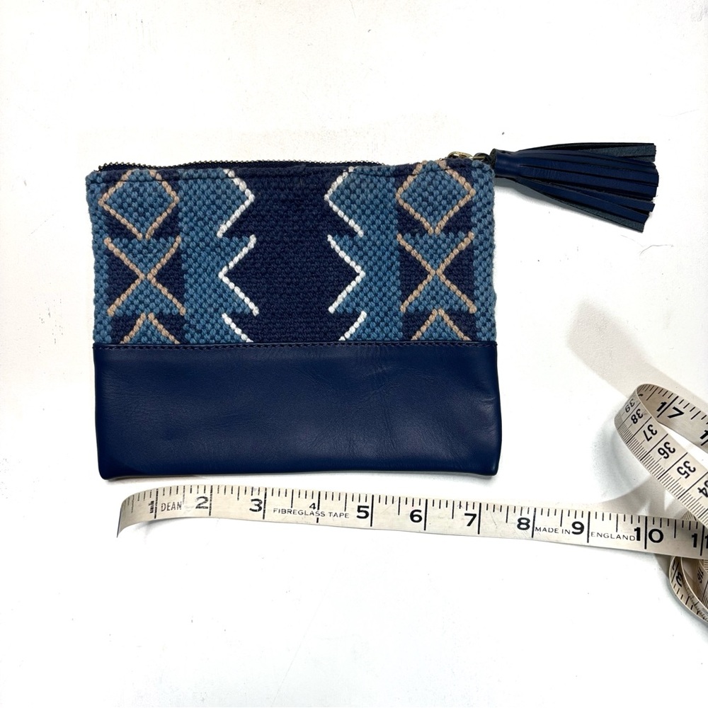 Elegant Navy Patterned Zippered Cosmetic Bag with Tassel NWOT